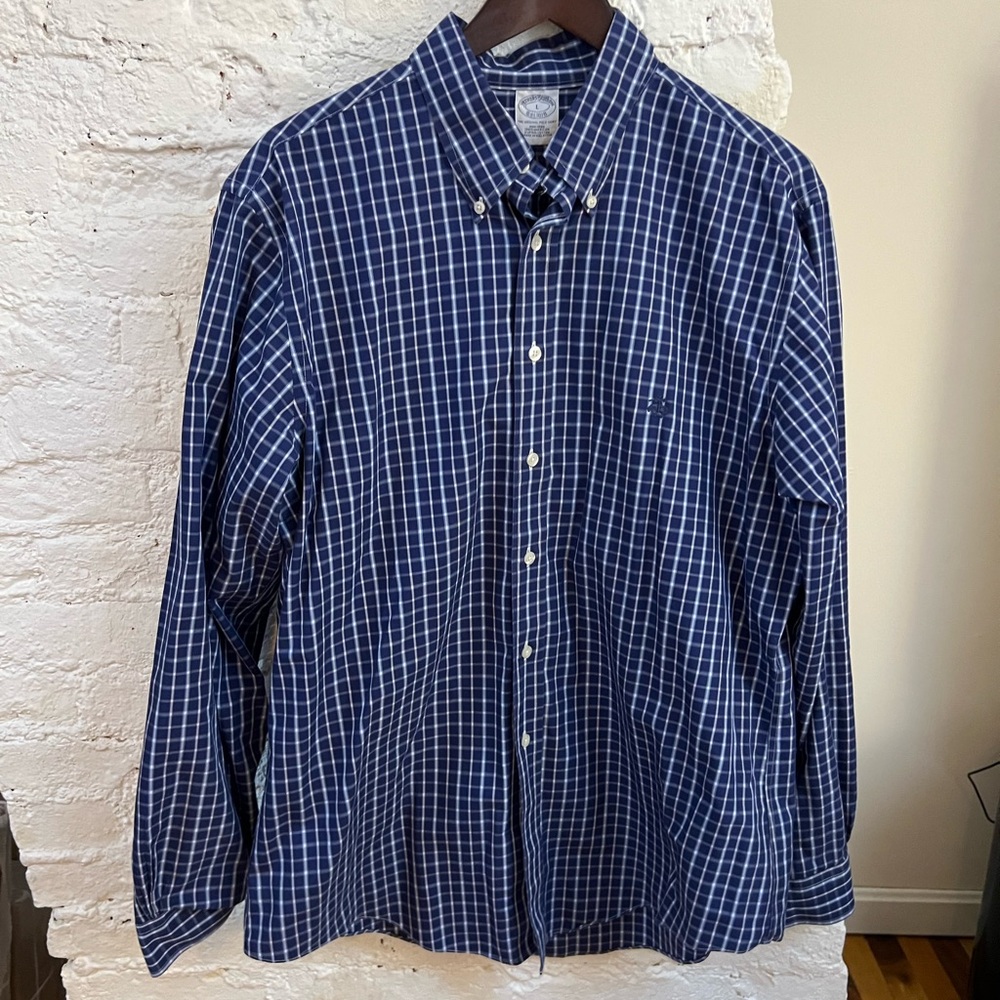 Brooks Brothers Navy Checked Button Down Dress Shirt